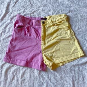 Motel Rocks Pastel Color Block Highwaisted Shorts - Pink and Yellow